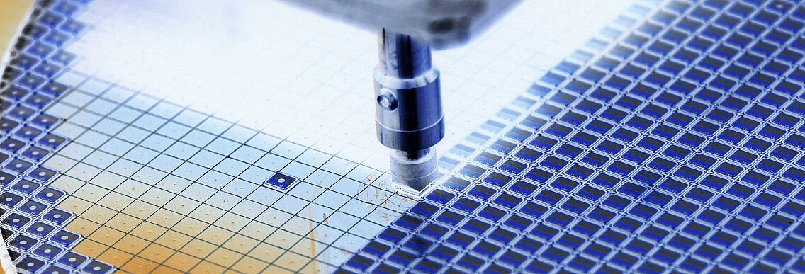 Detailed view of a semiconductor wafer.