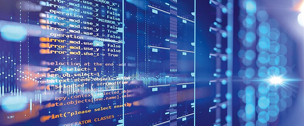 Serverraum mit Programmierung von Datendesign-Elementen.