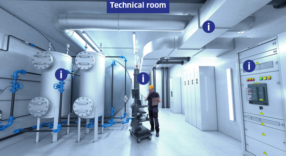 Interior view of a technology room in the Digital Factory Experience. 