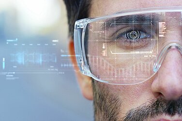 Man with stylized VR glasses.