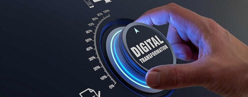 Hand-operated controller on the topic of digital transformation