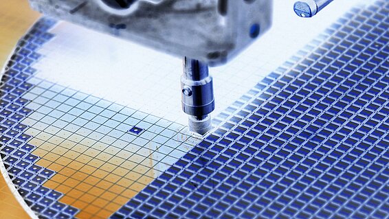 Detailansicht eines Halbleiter-Wafers.