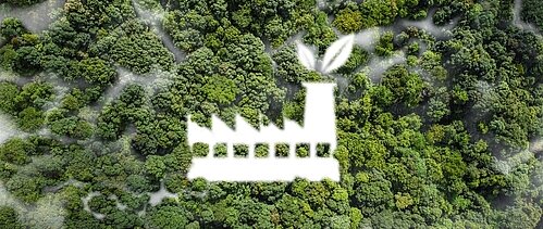 Icon of a factory in front of a forest.