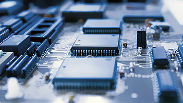 View of a circuit board with electronic components.
