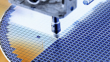 Detailed view of a semiconductor wafer.