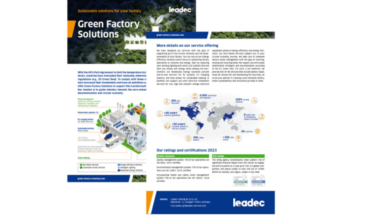 Cover of a Leadec flyer for Green Factory Solutions.