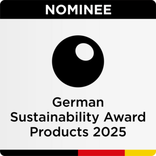Seal for nominees for the German Sustainability Award 2025.